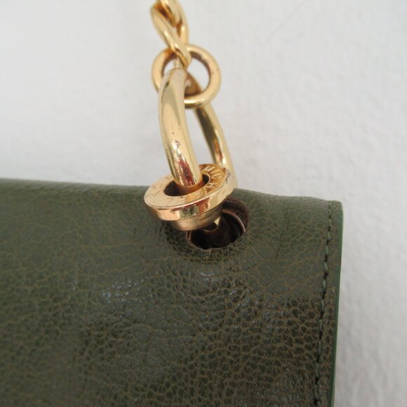 Michael Kors Genuine Leather Rectangular Medium Sz Shoulder Bag Green Gold *Flaw - Picture 15 of 15